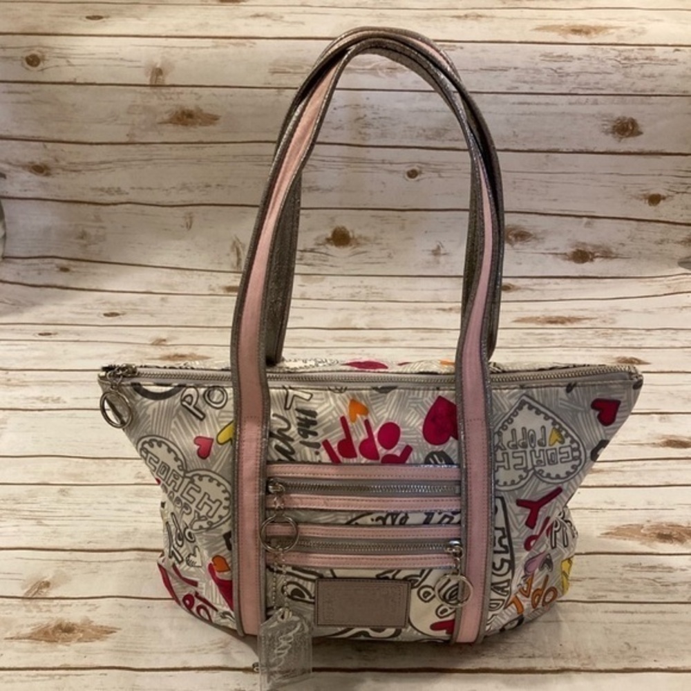 Y2K Coach Poppy Graffiti GIam Hearts Zip Top Tote
